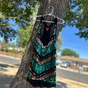 BONGO Sequin Chevron Tank Top - Black, Green, Bronze